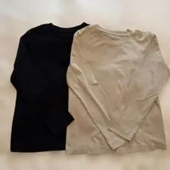 無印長袖Tシャツ 2枚セット ブラック・ベージュ　Lサイズ