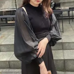 【NICE CLAUP】長袖 トップス シアーボレロ ブラック