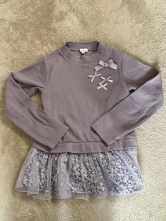 anyFAM 140cm リボン付き チュール重ね 花柄トップス 女の子