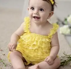 【新品】 海外子供服 イエロー フリル ベビードレス 60cm