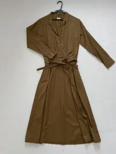 ブラウン 長袖 シャツワンピース