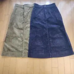コーデュロイスカート　W61cm　ネイビー　カーキ　2枚組