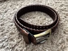 ブラウンレザー編み込みベルト