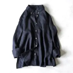 MiLaOwen ミラオーウェン 麻100% シャツ M ネイビー 極美品 Mila Owen - MiLaOwen ミラオーウェン 麻100% シャツ M ネイビー 極美