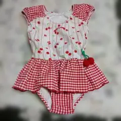 チェリー柄 ベビー水着 赤チェック90サイズ