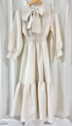 レトロガール　エムズエキサイトウエストマーク　ワンピース　無地　リボン　春ワンピ