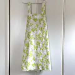 ハンドメイド　バッククロスエプロン　かぶり型　リーフ柄　フリー
