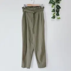 ベルト付タックパンツ テーパード センタープレス ハイウエスト バックゴム（M）