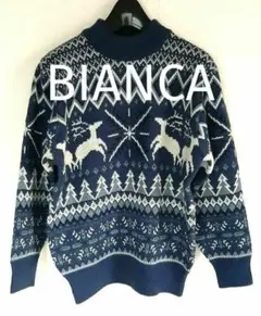 BIANCA since1976 ニット セーター ネイビー 鹿と森と雪