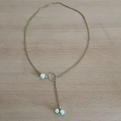 ゴールド ロングネックレス パール風ビーズ