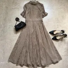 【美品】Leja ハイネック花柄レースウエストマークロングワンピース M〜L