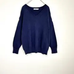MOUSSY マウジー Vネック コットンニット ネイビー FREE