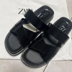 ZARA クロスストラップサンダル ブラック サイズ43(27.5cm) メンズ
