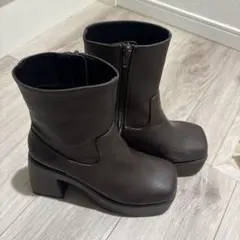 EMODA ブラウンレザー風厚底ショートブーツ