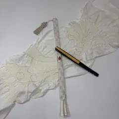 ☆未使用☆黒留袖 礼装用 絞り 帯揚げ帯締めセット 扇子付 正絹