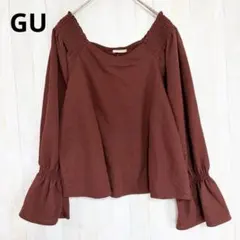 GU ジーユー シャーリングブラウス ブラウン M レディース 長袖 トップス