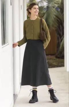 【新品】GUジーユー オリーブグリーン パフニットクルーネックカーディガン3XL