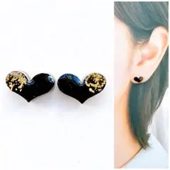 jelブラック10mmハートピアス/イヤリング