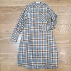 ファミリア　ワンピース　チェック　水色、茶色　150