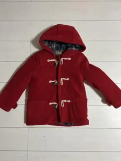 赤 フード付き コート チェック柄