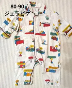 ジェラピケ80-90cmスヌーピー柄 ネルシャツロンパース