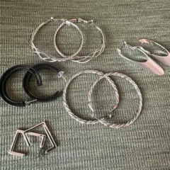 シルバー ブラック フープピアス セット