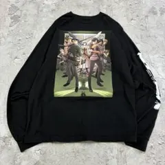 た*ん様 進撃の巨人　集合　袖プリント　トップス　長袖　ロンT　古着　ブラック