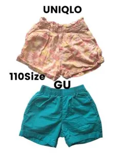 110cm 女の子 ショートパンツ 2枚セット ユニクロ・GU 花柄＆グリーン