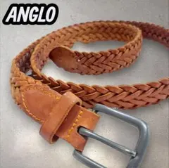 ANGLO 本革レザーメッシュベルト アングロ　ブラウン　イングランド製