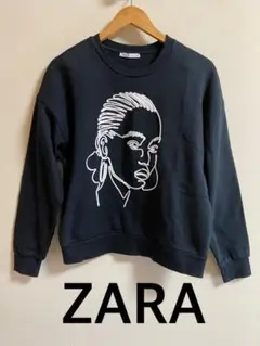 ZARA ザラ　秋冬　ブラック スウェット トレーナー　長袖トップス　刺繍　S