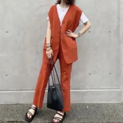 LOWRYS FARM オレンジ セットアップ ジレ フレアパンツ サイズL