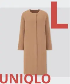 UNIQLO ダブルフェイスノーカラーコート ベージュ L