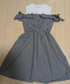 チェック柄オフショルダーワンピース 130cm