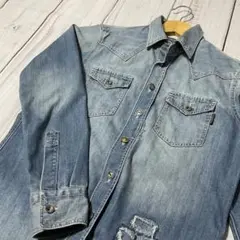 ヴィンテージ リメイク パープルアンドイエローコンチョボタンデニムシャツ