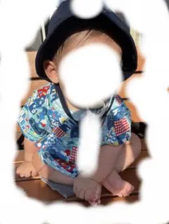 コットン甚平 青色 和風パターン 80㎝