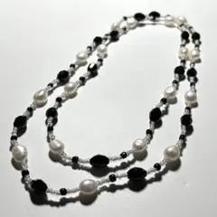 本真珠 ロング パールネックレス ステーション 8.5mm ビジュー 90cm