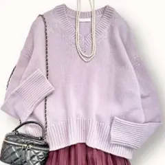 美品♪ギャルリーヴィー M相当 ファインウール Vネックニット パープル