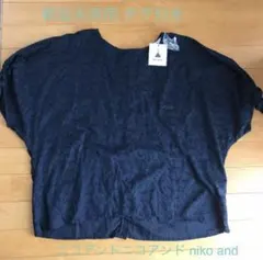 ニコアンド niko and ハナ柄ドビー袖リボンブラウス ネイビー