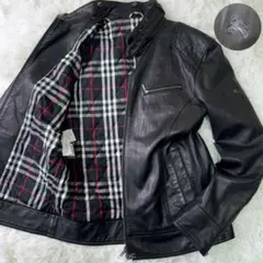 美品✨バーバリーブラックレーベル　ライダースジャケット　ノバチェック　羊革　L