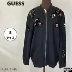 訳あり GUESS ゲス ジャケット ジップアップ 花柄装飾 ブラックのサムネイル