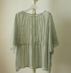 しまむらHina Style ヒナスタイル　グリーン ドット柄 半袖ブラウス