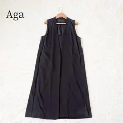 【ヤマダヤ／Aga】シアー素材 ロングジレ 羽織り《９／Ｍ相当》黒 綺麗め 通勤
