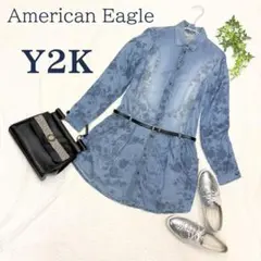 アメリカンイーグル フェアリーグランジ Y2K 薄手デニム ミニワンピース 花柄のサムネイル