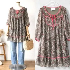 Ray BEAMS 總圖案罩衫式洋裝 花紋 佩斯利 縷空滾邊