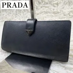 【✨美品✨】プラダ 長財布 三角ロゴ サフィアーノ タブ ブラック 近年モデル