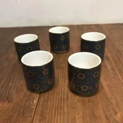 美品　九谷焼　青粒鉄仙　猪口　酒器　おちょこ　日本酒　5個　金彩