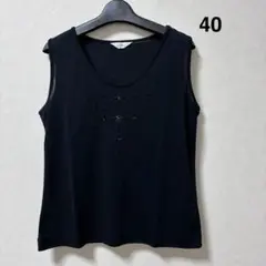 Jines ビーズ装飾 ノースリーブカットソー タンクトップ　ブラック 40のサムネイル
