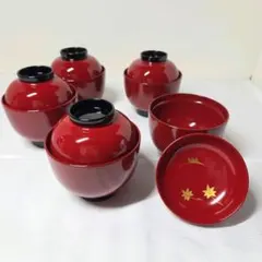 蓋付き煮物椀 5客セット 溜塗り 金彩竹文様 - メルカリ