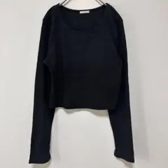 GU ジーユー リブクロップドT 長袖 ブラック L 美脚見え ショート丈 定番
