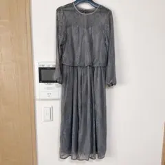 ヘザー　グレー レース 長袖 パーティードレス